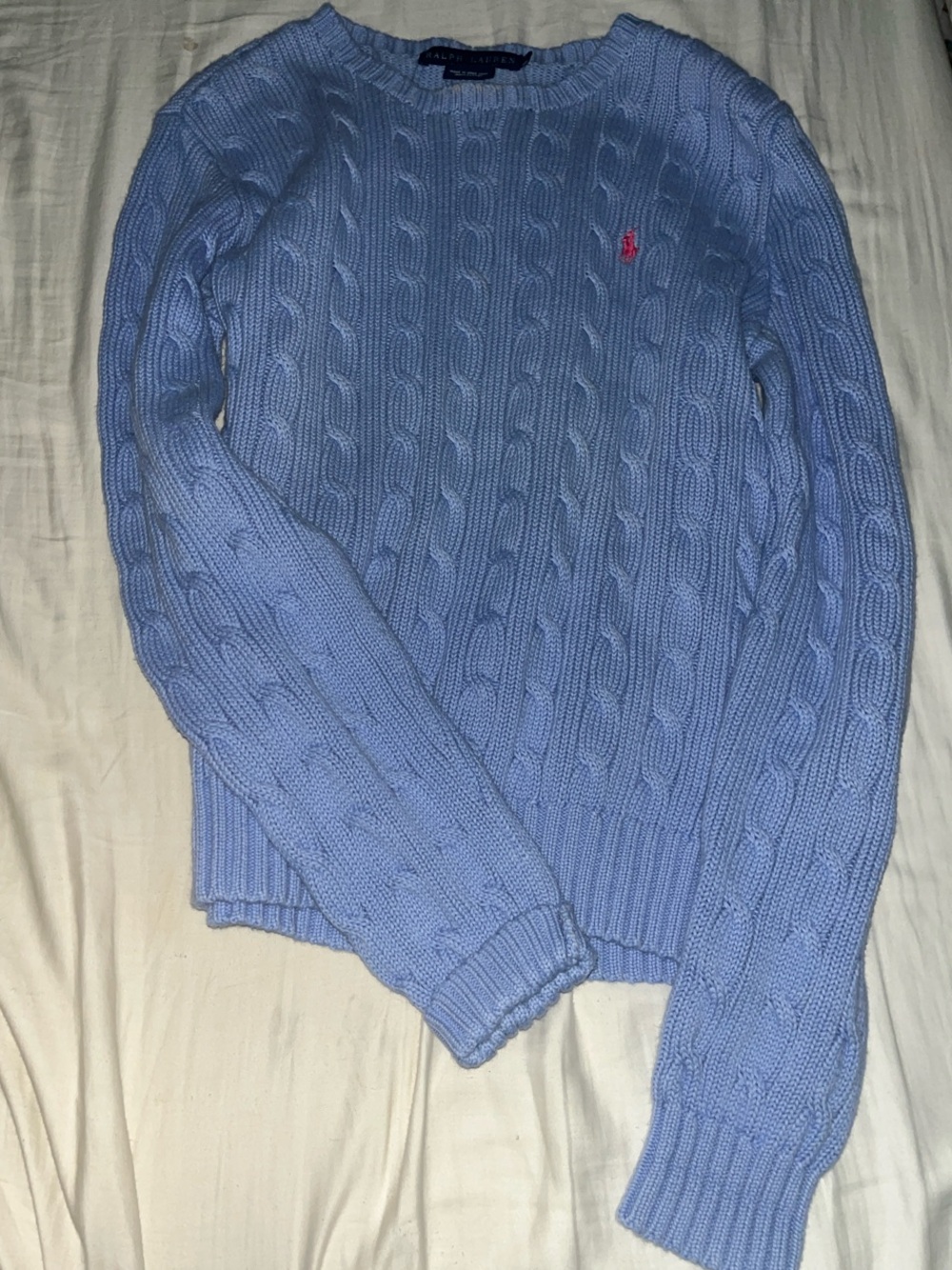 Polo by Ralph Lauren Baby Blue Cable Knit Crewneck Sweater